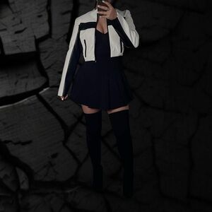 SHEIN Black and White Crop Biker Jacket